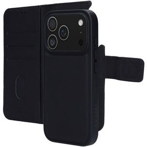 Mobiparts iPhone 17 Pro Hoesje Echt Leer Uitneembare 2in1 Bookcase Portemonnee - Zwart
