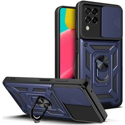 Mobigear Armor Ring Cam Slide Samsung Galaxy M53 Hoesje Hardcase Backcover Shockproof met Ringhouder - Blauw