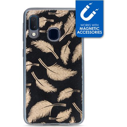 My Style Magneta Samsung Galaxy A20e Hoesje Flexibel TPU Backcover - Golden Feathers