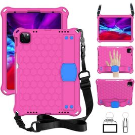 Mobigear HexStrap iPad Air 5 (2022) Hoes Hard Kunststof,EVA Schuim Backcover + Stylus Houder + Schouderband + Standaard - Roze