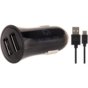 Mobilize Dual USB Autolader USB-C 1 Meter 12W 2.4A - Zwart