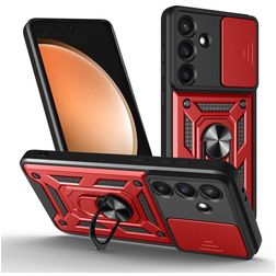 Mobigear Armor Ring Cam Slide Samsung Galaxy S25 FE Hoesje Hardcase Backcover Shockproof met Ringhouder en Camera Slider - Rood