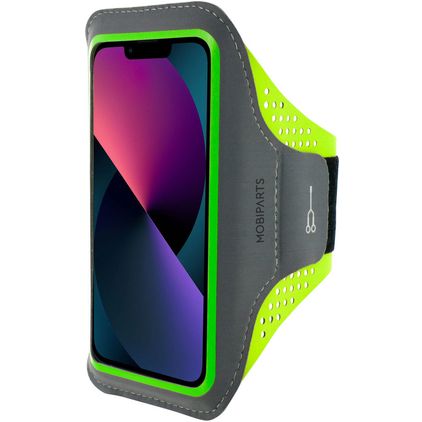 Mobiparts Comfort Fit Telefoonhouder Hardlopen iPhone 13 Mini Sport Hoesje Neopreen Sportarmband - Neon Green