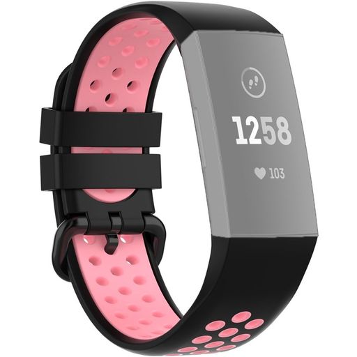 Mobigear Sport Plus Buckle Siliconen Fitbit Charge 4 Bandje Gespsluiting - Zwart / Roze