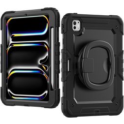Mobilize Rotating Defender iPad Pro 11 Inch (2024) Hoes Hard Kunststof,Siliconen Backcover + Schouderband + Standaard - Zwart