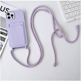 Mobigear Lanyard Card iPhone 15 Pro Max Siliconen Hoesje met koord en Pasjeshouder - Paars Mobigear Lanyard Card iPhone 15 Pro Max Siliconen Hoesje met koord en Pasjeshouder - Paars