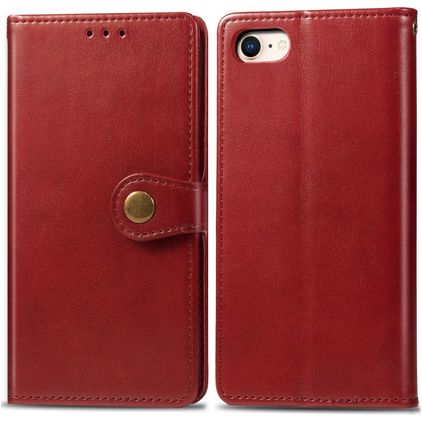 Mobigear Snap Button iPhone SE (2022) Hoesje Bookcase Portemonnee - Rood
