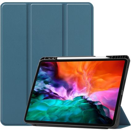 Mobigear Tri-Fold Gel iPad Pro 12.9 Inch (2021) Hoes TPU,Kunstleer Bookcase + Stylus Houder - Groen