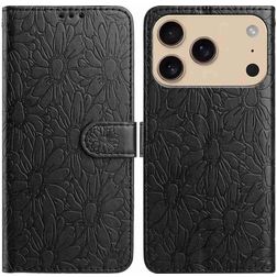 Mobigear Flowers iPhone 17 Pro Hoesje Bookcase Portemonnee - Zwart