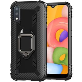 Mobigear Armor Ring Samsung Galaxy A01 Hoesje Flexibel TPU Backcover Shockproof met Ringhouder - Zwart