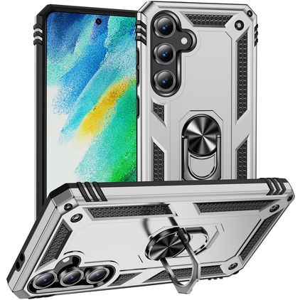 Mobigear Armor ring Samsung Galaxy S24 FE Hoesje Hardcase Backcover Shockproof met Ringhouder - Zilver