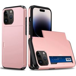 Mobigear Card iPhone 15 Pro Hoesje Hardcase Backcover Shockproof met Pasjeshouder - Roségoud