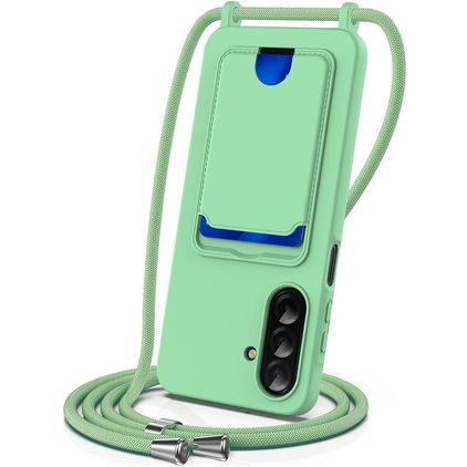 Mobigear Lanyard Card Samsung Galaxy A57 Siliconen Hoesje met koord en Pasjeshouder - Groen