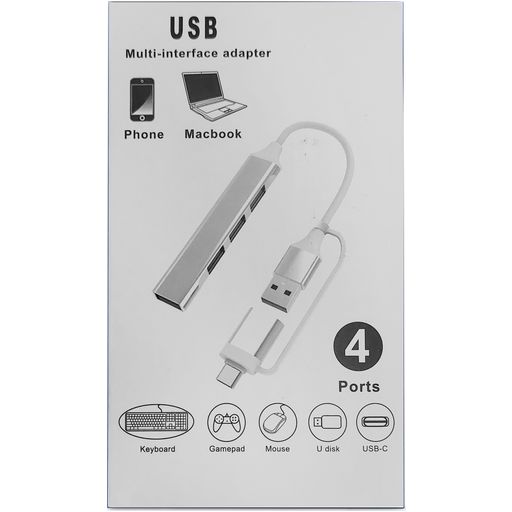 Xccess 4 USB Hub USB-A / USB-C naar USB-A Hub 0.1 Meter - Grijs