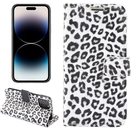 Mobigear Leopard iPhone 14 Pro Max Hoesje Bookcase Portemonnee - Wit