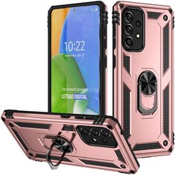 Mobigear Armor Ring Samsung Galaxy A73 Hoesje Hardcase Backcover Shockproof met Ringhouder - Roségoud