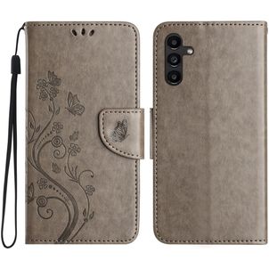 Mobigear Flowers Samsung Galaxy A56 Hoesje Bookcase Portemonnee - Grijs