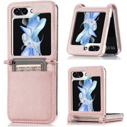 Mobigear Excellent Samsung Galaxy Z Flip 5 Hoesje Hardcase Backcover met Pasjeshouder - Roségoud