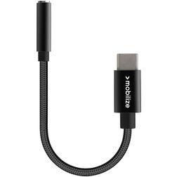 Mobilize Strong Nylon USB-C naar AUX 3.5mm Kabel 0.15 Meter - Zwart
