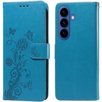 Mobigear Flowers Samsung Galaxy S26 Plus Hoesje Bookcase Portemonnee - Blauw