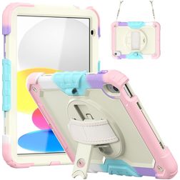 Mobigear SureGrip Xtreme iPad 10 (2022) Hoes Hard Kunststof,Siliconen Backcover + Schouderband + Standaard - Rainbow
