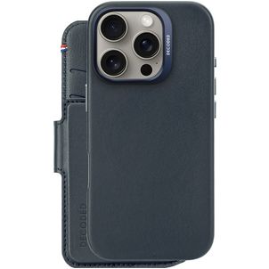 Decoded Detachable Wallet iPhone 16 Pro MagSafe Hoesje Echt Leer Uitneembare 2in1 Bookcase Portemonnee - Marineblauw