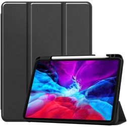 Mobigear Tri-Fold Gel iPad Pro 12.9 Inch (2020) Hoes TPU,Kunstleer Bookcase + Stylus Houder - Zwart