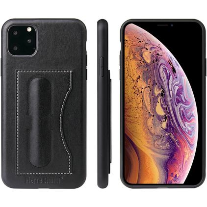 Fierre Shann Card Pocket iPhone 11 Pro Hoesje Backcover met Pasjeshouder en Standaard - Zwart