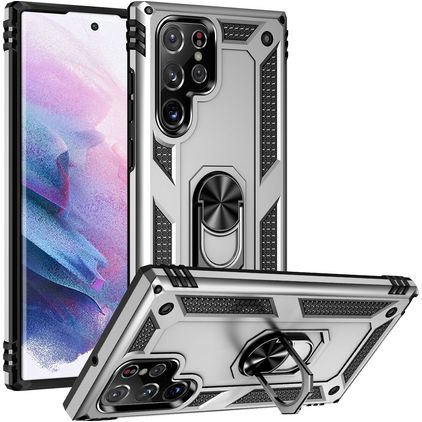 Mobigear Armor Ring Samsung Galaxy S23 Ultra Hoesje Hardcase Backcover Shockproof met Ringhouder - Zilver
