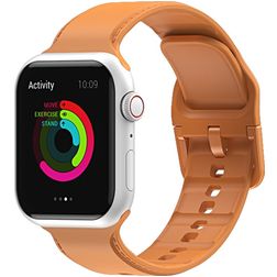 Mobigear Dashed Siliconen Apple Watch Bandje Gespsluiting - 49/46/45/44 mm - Cognac