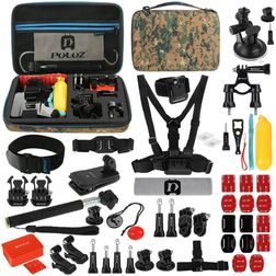 Puluz GoPro Mount Accessoires Starter Pack 53 Delig + Opbergtas Army
