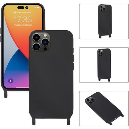 Mobigear Lanyard iPhone 14 Pro Siliconen Hoesje met koord - Zwart