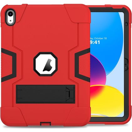 Mobigear ShieldStand iPad 10 (2022) Hoes Hard Kunststof,Siliconen Backcover + Standaard - Zwart / Rood