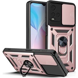 Mobigear Armor Ring Cam Slide Vivo Y21s Hoesje Hardcase Backcover Shockproof met Ringhouder en Camera Slider - Roségoud