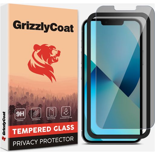 GrizzlyCoat Easy Fit AntiSpy iPhone 13 Glazen Screenprotector Privacy - Case Friendly + Installatie Frame