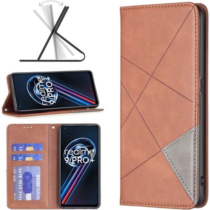 Mobigear Rhombus Slim Realme 9 Pro Plus Hoesje Bookcase - Bruin