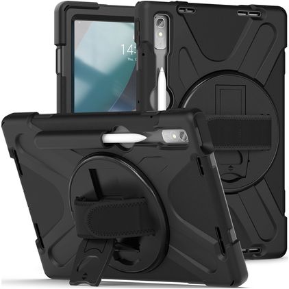 Mobigear SureGrip XGuard Lenovo Tab P11 Pro Gen 2 Hoes Hard kunststof / Siliconen Backcover + Stylus Houder + Standaard - Zwart
