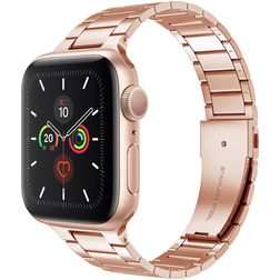 Mobigear Lissabon Stalen Apple Watch Bandje Vouwsluiting - 42/41/40/38 mm - Roségoud