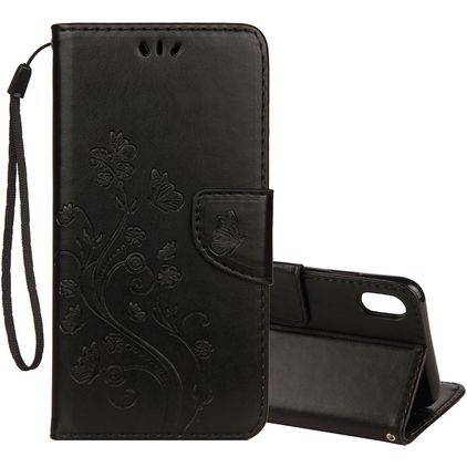 Mobigear Flowers iPhone XR Hoesje Bookcase Portemonnee - Zwart