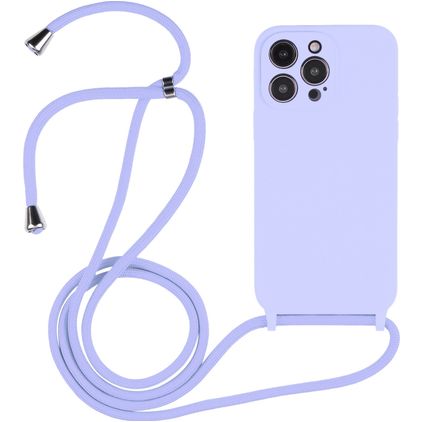 Mobigear Lanyard iPhone 15 Pro Max Siliconen Hoesje met koord - Paars