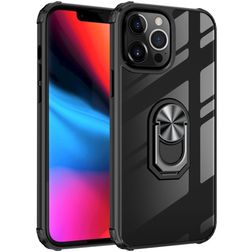 Mobigear Crystal Ring iPhone 14 Pro Max Hoesje Hardcase Backcover met Ringhouder - Transparant / Zwart