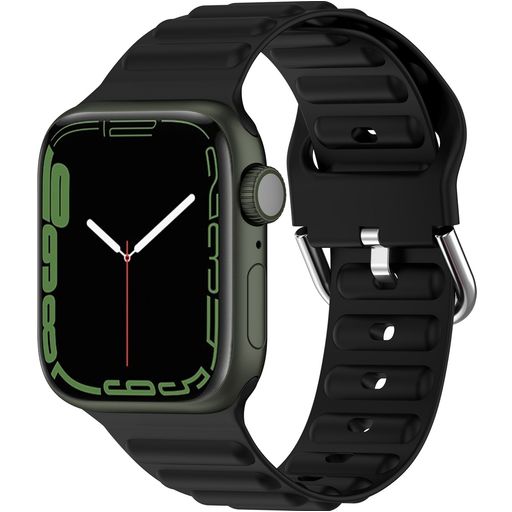Mobigear Bumpy Siliconen Apple Watch Bandje Gespsluiting - 42/41/40/38 mm - Zwart
