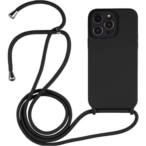 Mobigear Lanyard iPhone 14 Pro Max Siliconen Hoesje met koord - Zwart