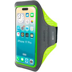 Mobiparts Comfort Fit Telefoonhouder Hardlopen iPhone 17 Pro Sport Hoesje Neopreen Sportarmband - Groen