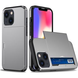 Mobigear Card iPhone 15 Hoesje Hardcase Backcover Shockproof met Pasjeshouder - Grijs