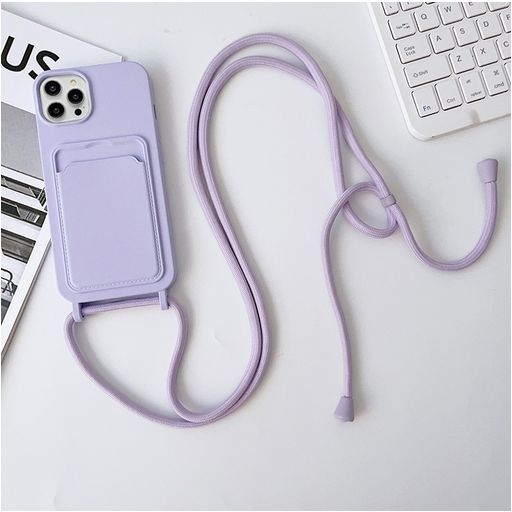 Mobigear Lanyard Card iPhone 15 Pro Max Siliconen Hoesje met koord en Pasjeshouder - Paars