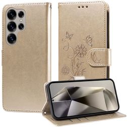 Mobigear Flowers Samsung Galaxy S25 Ultra Hoesje Bookcase Portemonnee - Goud