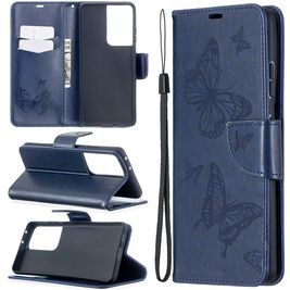 Mobigear Butterfly Samsung Galaxy S21 Ultra Hoesje Bookcase Portemonnee - Blauw