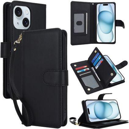 Mobigear Wallet iPhone 15 Hoesje Bookcase Portemonnee - Zwart