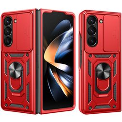 Mobigear Armor Ring Cam Slide Samsung Galaxy Z Fold 7 Hoesje Hardcase Backcover Shockproof met Ringhouder en Camera Slider - Rood